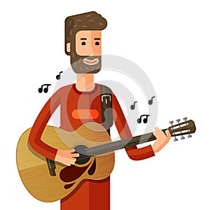 Musician or guitarist plays the melody. vector illustration