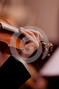 Musician hand on the fingerboard violin