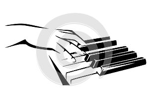 Musician hand playing piano black vector design