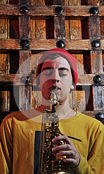 Musician with his saxophone