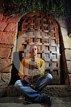 Musician with his saxophone