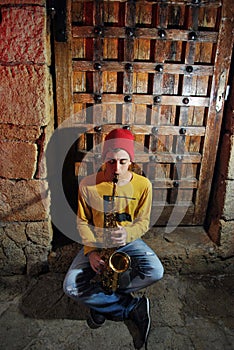 Musician with his saxophone