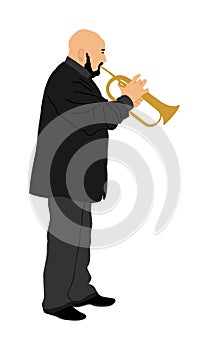 Musician man with trumpet on stage vector isolated on white background. Music men. Jazz man. Bugler artist street performer.