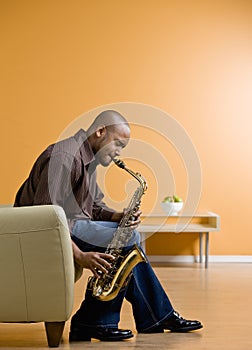 Musician performing on saxophone