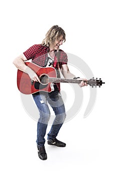 Musician play guitar on studio