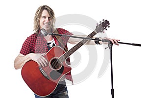 Musician play guitar on studio