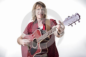 Musician play guitar on studio