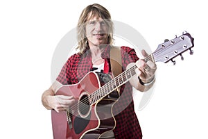 Musician play guitar on studio