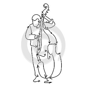 Musician playing double bass made from arrow vector illustration sketch doodle hand drawn with black lines isolated on white