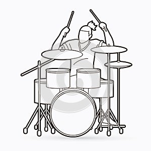 Musician playing Drum, Drummer music vector
