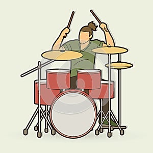 Musician playing Drum, Drummer music vector