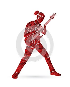 Musician playing electric guitar, Music band