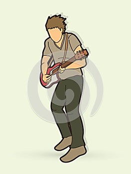 Musician playing electric guitar, Music band
