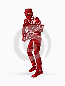 Musician playing electric guitar, Music band