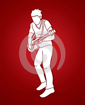 Musician playing electric guitar, Music band graphic