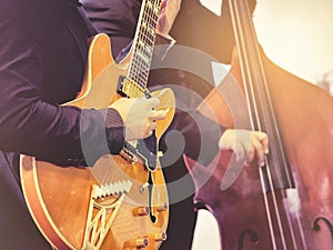 Musician playing guitar electric Classical Concert with Cello