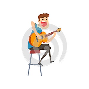 Musician playing guitar, singing guitarist vector Illustration photo