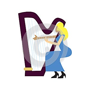Musician playing harp isolated