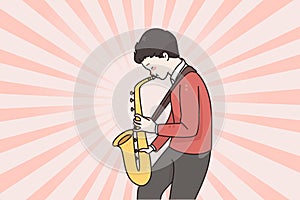 Musician and playing saxophone concept