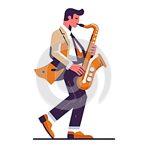 Musician playing saxophone, music player performing solo, holding sax instrument in hands, man saxophonist, jazz and blues