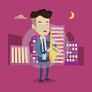 Musician playing on saxophone vector illustration.