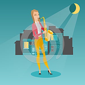 Musician playing on saxophone vector illustration.