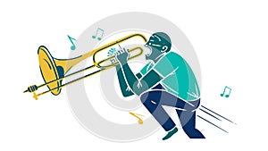 Musician Playing Trombone with Energetic Notes, vector design Generative AI