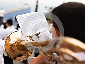 Musician playing the trombone