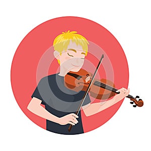 Musician playing violin. Boy violinist is inspired to play a classical musical instrument. Vector