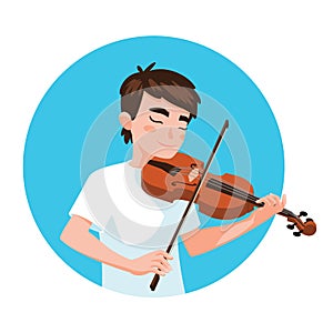 Musician playing violin. Boy violinist is inspired to play a classical musical instrument. Vector