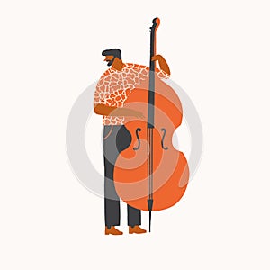 Musician plays the double bass jazz illustration in vector.