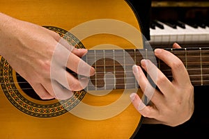 Musician plays a musical instrument,guitarist