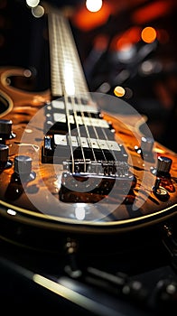 A musician\'s close-up: Bass strings resonate in the heart of the studio.