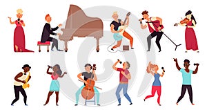 Musician and singers. People singing, rocker musicians character. Isolated cartoon rap stars, music concert or