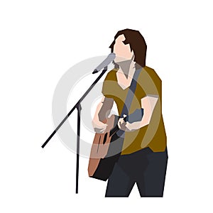 Guitar player singing song, flat design musician playing guitar. Isolated geometric vector illustration photo