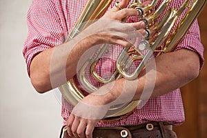 Musician in typical costume during an autumn local celebration in Val Isarco  South Tirol