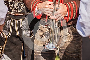 Musician in typical costume during an autumn local celebration in Val Isarco  South Tirol