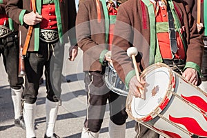 Musician in typical costume during an autumn local celebration in Val Isarco South Tirol