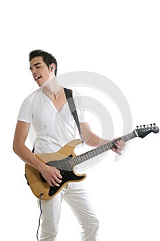 Musician young man playing electric guitar