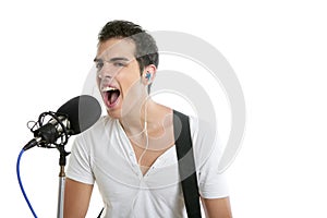 Musician young man playing electric guitar