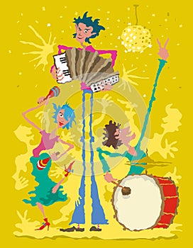 Musicians with Accordion, Drum and Maracas