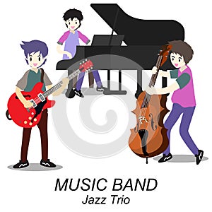 Musicians Jazz band ,Play guitar,bassist ,Piano,Saxophone .Jazz band.Vector illustration on background in cartoon style