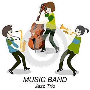 Musicians Jazz band ,Play guitar,bassist ,Piano,Saxophone .Jazz band.Vector illustration on background in cartoon style