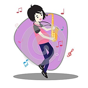 Musicians Jazz group ,Play guitar,Saxophoneist;trumpet player; guitarist, drummer, solo guitarist, bassist. Jazz band.Vector illus