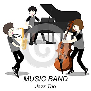 Musicians Jazz Trio ,Play Saxophone,bassist ,Piano, .Jazz band.Vector illustration isolated on background in cartoon style