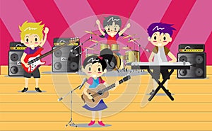 Musicians and Musical Instruments Rock band, music group with musicians concept of artistic people vector illustration.