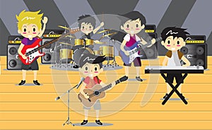 Musicians and Musical Instruments Rock band, music group with musicians concept of artistic people vector illustration.