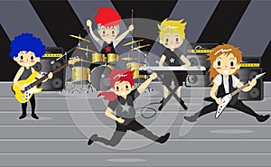 Musicians and Musical Instruments Rock band, music group with musicians concept of artistic people vector illustration.