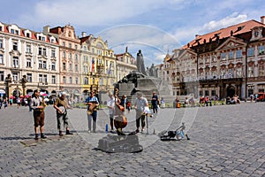 Musicians on Old Town Square, the main square of Prague, Bohemia