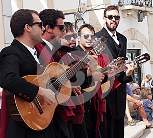 Musicians Outside Market In Loule Portugal